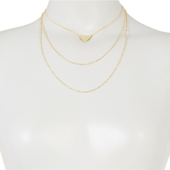 Triple Layer Geometric Gold Plated Necklace - Picture 2 of 4